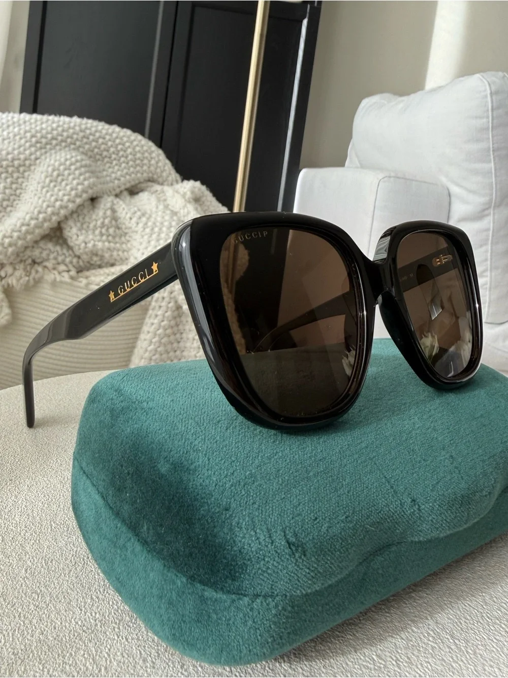 Gucci Black Oversized Sunglasses with Gold Logo
